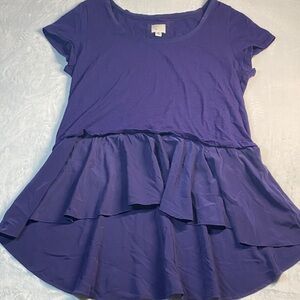Anthropologie High/Low Purple Peplum Ruffle Hem Top